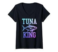 Donna Tuna King Yellowfin Rosso Pesca Tonno Maglietta con Collo a V
