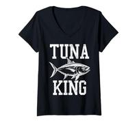 Donna Tuna King Yellowfin Rosso Pesca Tonno Maglietta con Collo a V