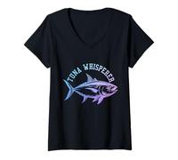 Donna Tuna Whisperer Yellowfin Pesca Tonno Rosso Maglietta con Collo a V