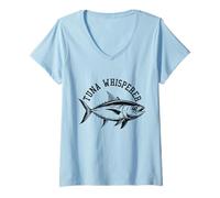 Donna Tuna Whisperer Yellowfin Pesca Tonno Rosso Maglietta con Collo a V