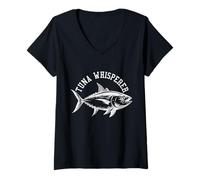 Donna Tuna Whisperer Yellowfin Pesca Tonno Rosso Maglietta con Collo a V