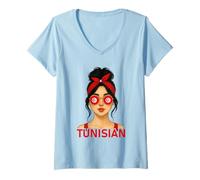 Donna Tunisian Girl Tunisia Flag Tunisian Girlfriend Wife Maglietta con Collo a V