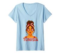 Donna Tunisian Girl Tunisia Flag Tunisian Girlfriend Wife Maglietta con Collo a V
