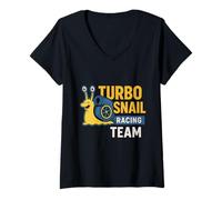Donna Turbo Lumaca Racing Team Divertente JDM turbocompressore Cartone Animato Maglietta con Collo a V