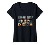 Donna Turbulence Builds Character Resilienza del Viaggio Aereo - Maglietta con Collo a V