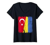 Donna Turchia Ucraina Mezza Bandiera Patrimonio ucraino Turco Maglietta con Collo a V