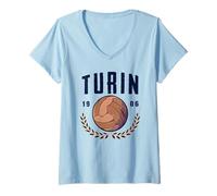 Donna Turin Old Style Leather Football Ball, Vintage Turin Calcio Maglietta con Collo a V