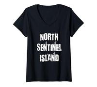 Donna Turismo a North Sentinel Island Maglietta con Collo a V