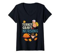 Donna Turkey Gravy And Nursing Funny Thanksgiving Autumn Vibes Maglietta con Collo a V