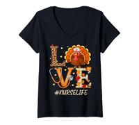 Donna Turkey Love Nurses ER RN Thanksgiving Nurse Life Maglietta con Collo a V