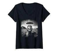 Donna Turkey Selfie UFO Funny Black & White Thanksgiving Vintage Maglietta con Collo a V