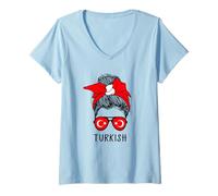 Donna Turkish Girl Turkish Heritage Turkey Flag Maglietta con Collo a V