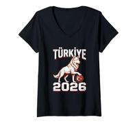 Donna Turkiye TUR 26 - Ventaglio Vintage con Lupo Turco Maglietta con Collo a V