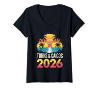 Donna Turks e Caicos 2026 Vacanze Souvenir Maglietta con Collo a V