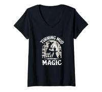 Donna Turn Mud into Magic Funny Pottery Witch Maglietta con Collo a V