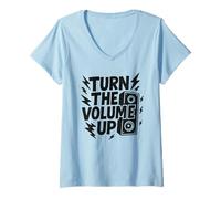 Donna Turn The Volume Up Funny Graphic Maglietta con Collo a V