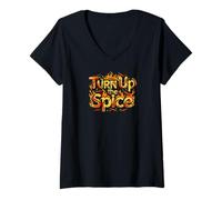 Donna Turn Up The Spice Hot Chili Peppers Foodie Design Maglietta con Collo a V