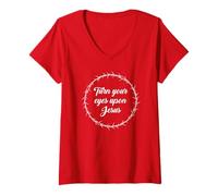 Donna Turn Your Eyes Upon Jesus - Passover Easter Crown Thorns Red Maglietta con Collo a V