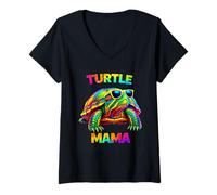 Donna Turtle Mama Pop Art - Occhiali da Sole con Tartaruga Maglietta con Collo a V