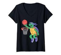 Donna Turtle Playing Sports Wild Animal Turtles Basketball Maglietta con Collo a V