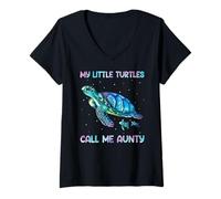 Donna Turtle Watercolor Sea Ocean My Turtles Call Me Aunty Maglietta con Collo a V