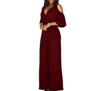 Donna Tute Pantaloni Larghi Elegante Moda Senza Spalline Tuta Trousers V-Neck Monocromo Classiche Tutine Pantaloni Palazzo Unico alla Moda (Bordeaux,XXL)