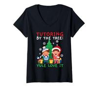 Donna Tutoraggio dall'albero: Yule Love it Insegnante Natalizia Maglietta con Collo a V