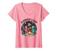 Donna Tutte Le Ragazze Summer Camp Alien Bigfoot Host Camping Staff Maglietta con Collo a V