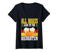 Donna Tutte Le Strade Portano al Biergarten Umorismo Tedesco Bere Birra Maglietta con Collo a V