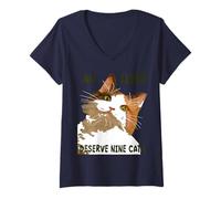 Donna Tutte le vite Derserve Nine Cats Calico Cat Art Maglietta con Collo a V