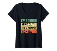 Donna Tutto andrà bene qui viene Romina Retro Vintage Nome Maglietta con Collo a V