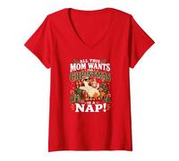 Donna Tutto ciò Che Questa Mamma Vuole per Natale è Un pisolino Funny Goose Xmas Maglietta con Collo a V