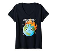 Donna Tutto È Bene Sad Earth Day Meme Planet on Fire Maglietta con Collo a V