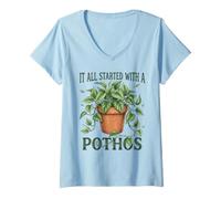 Donna Tutto è iniziato con Un Amante delle Piante d'appartamento di Pothos Maglietta con Collo a V