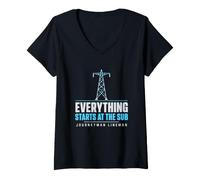 Donna Tutto Inizia alla sottostazione Sub Journeyman Lineman Maglietta con Collo a V