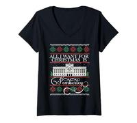 Donna Tutto Quello Che Voglio per Natale È PEMBERLEY Austen Ugly Meme Maglietta con Collo a V