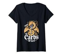 Donna 'TWAS The Carbs M'Lord Funny Fantasy Dragon Pasta Lover Maglietta con Collo a V