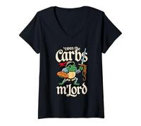 Donna 'TWAS The Carbs M'Lord Funny Frog Meme Medieval Knigh Maglietta con Collo a V