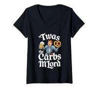 Donna 'TWAS The Carbs M'Lord Funny German Food Beer Pretzel Maglietta con Collo a V