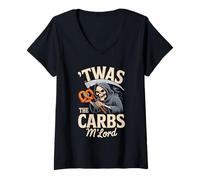 Donna 'TWAS The Carbs M'Lord Funny Reaper Pretzel Maglietta con Collo a V
