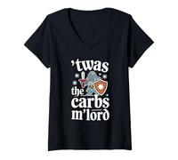Donna 'TWAS The Carbs M'Lord Funny Thanksgiving Knight Cockies Maglietta con Collo a V