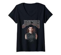 Donna Twilight Distressed Photo Jacob Werewolf Retro Movie Maglietta con Collo a V