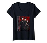 Donna Twilight Edward Jacob Bella Photo with Red Text Movie Maglietta con Collo a V