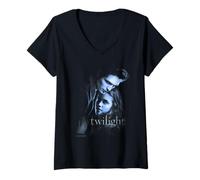 Donna Twilight Main Poster Edward and Bella Blue Embrace Movie Maglietta con Collo a V