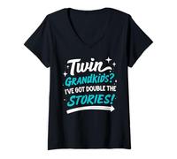 Donna Twin Grandkids I've Got Double The Stories Twin Grandpa Maglietta con Collo a V