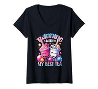 Donna Twinning with My Best Tea Bubble Tea Boba Bestie Amicizia Maglietta con Collo a V
