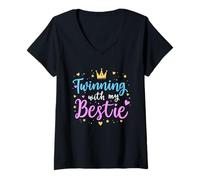 Donna Twins Twin Matching Twins Day Friend Twinning With My Bestie Twin Maglietta con Collo a V