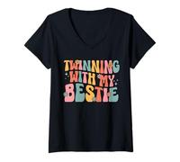 Donna Twins Twin Matching Twins Day Friend Twinning With My Bestie Twin Maglietta con Collo a V