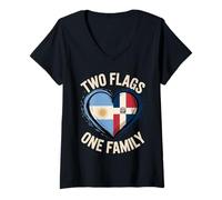Donna Two Flags One Family Argentinian Dominican Roots Argentina Maglietta con Collo a V