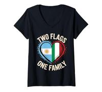 Donna Two Flags One Family Argentinian Italian Roots Italy Maglietta con Collo a V